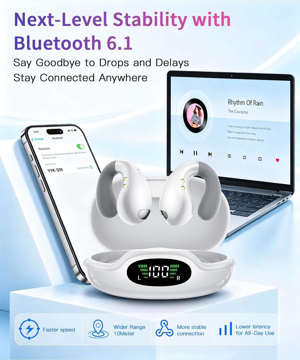 Detalle de Upgraded Ultra Open Ear Earbuds: Lightweight Clip-On Wireless Bone Conduction Headphones