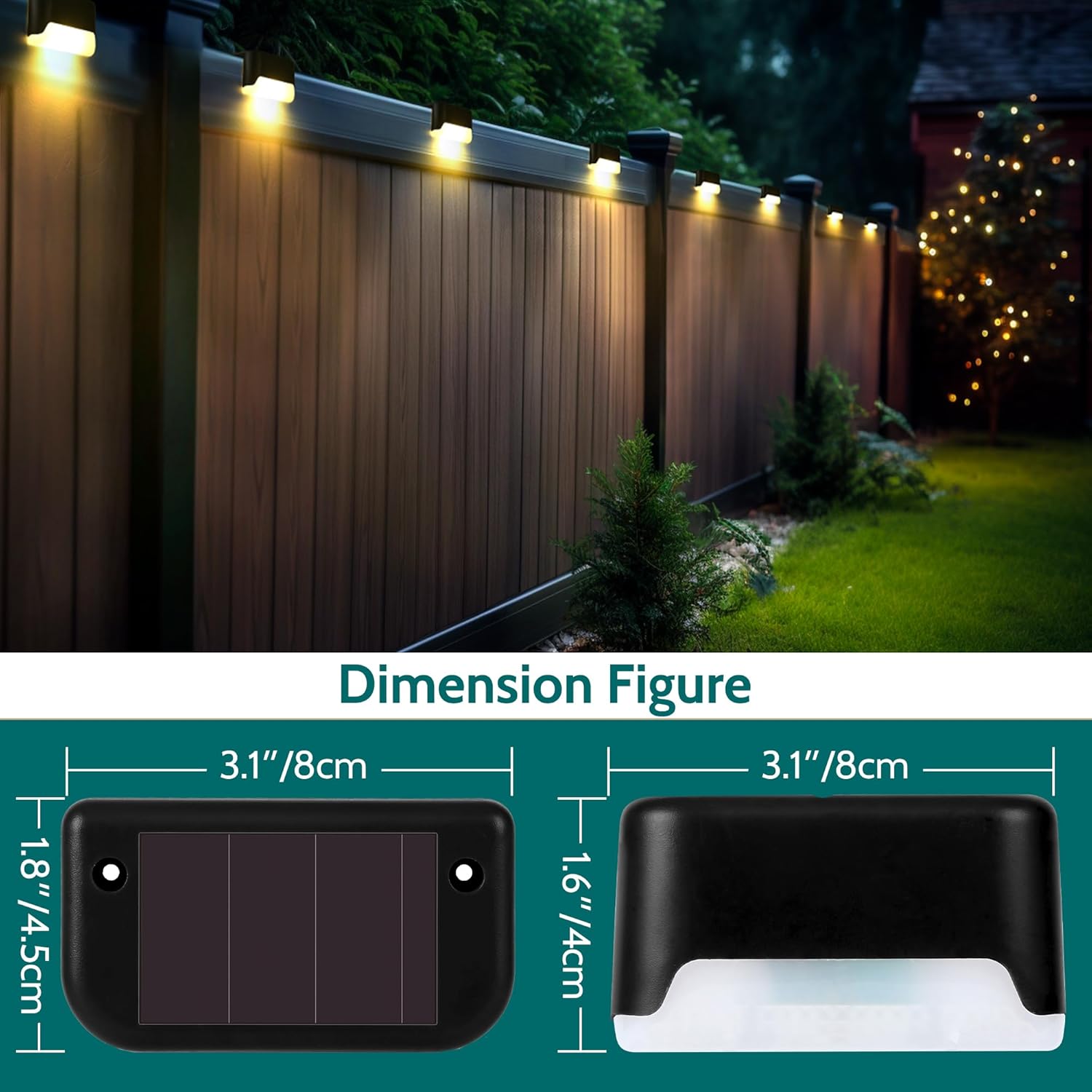 Thumbnail 3 de Solpex Solar Deck Lights 8 Pack: Outdoor Solar Step Lights for Stairs, Fence, and Pathways