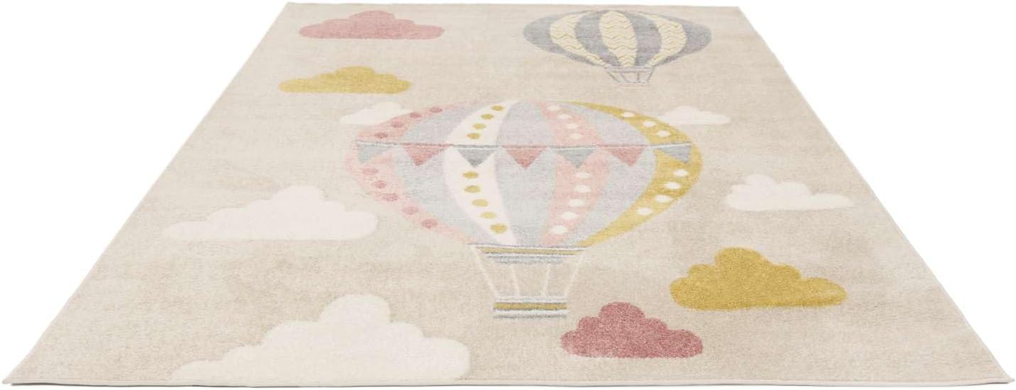 Detalle de RugVista Balloon Ride kids’ rug, 160 x 230 cm, beige and pink