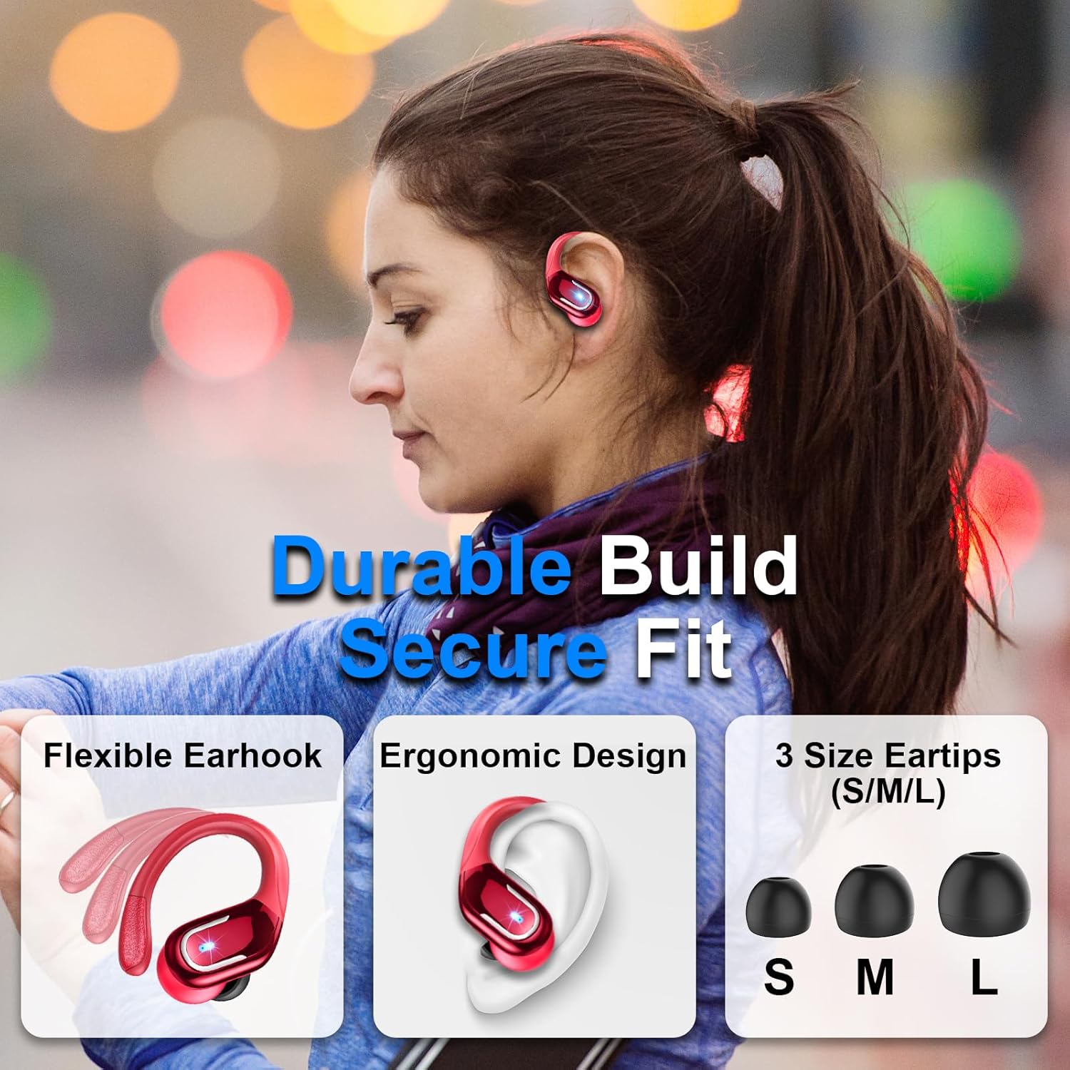 Detalle de Rulefiss Wireless Earbuds Sport (2026) – 75Hrs Battery, IP7 Waterproof, Bluetooth 5.4, HiFi Stereo