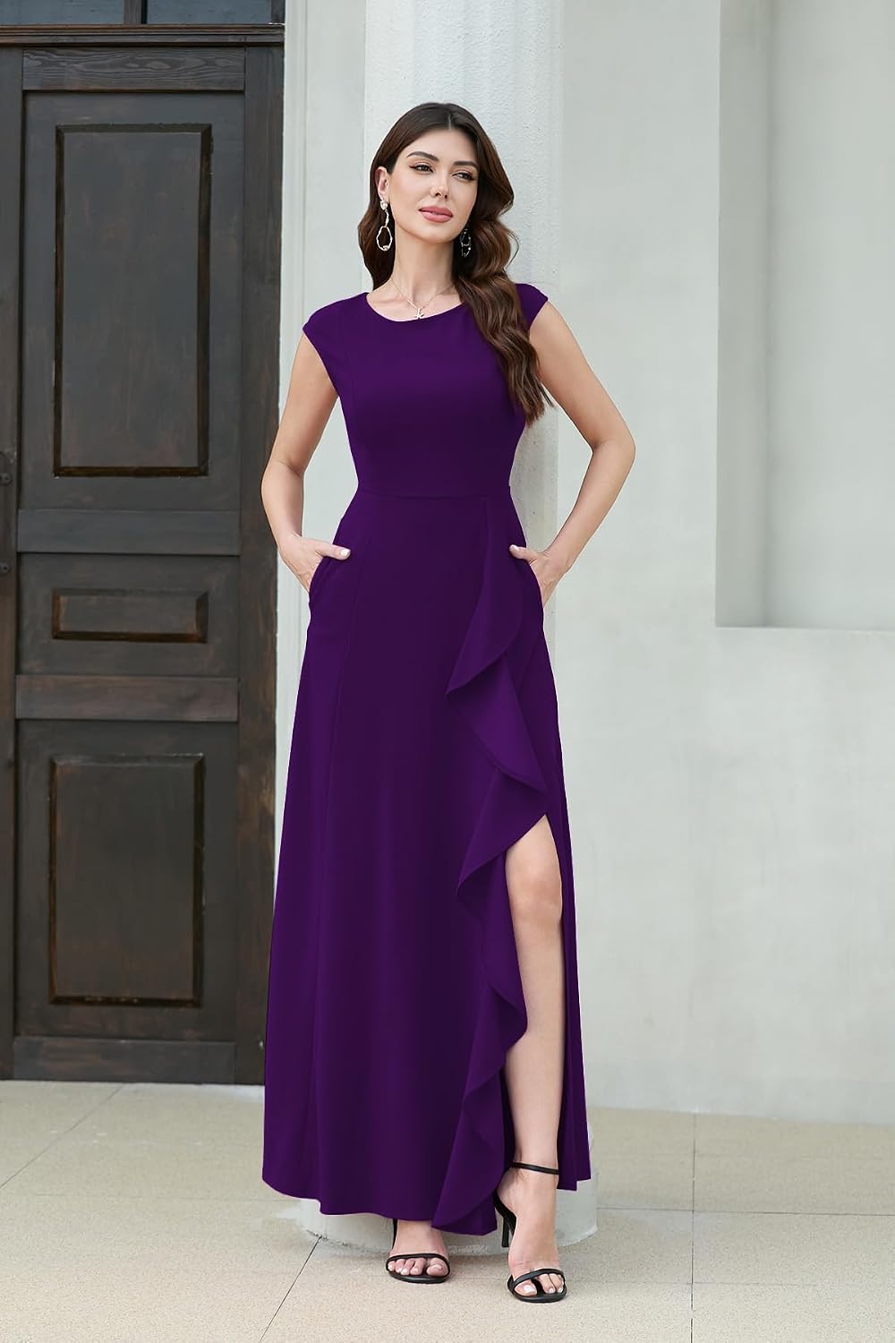 Thumbnail 4 de MUSHARE Women's Long Formal Dress with Pockets, Ruffles and Split