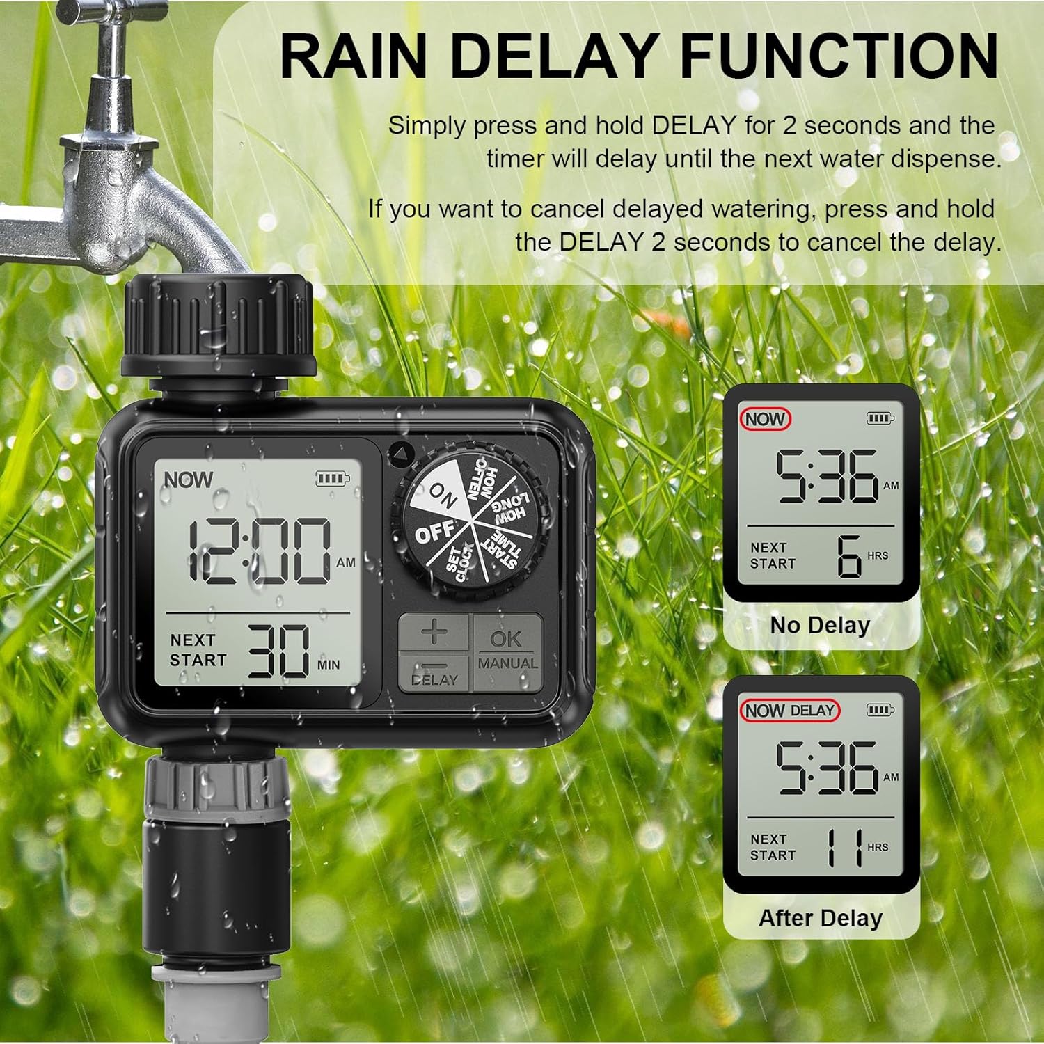 Thumbnail 5 de Xtsuen Bewässerungscomputer für Schlauchbewässerung mit Regenverzögerung & manuellem Modus