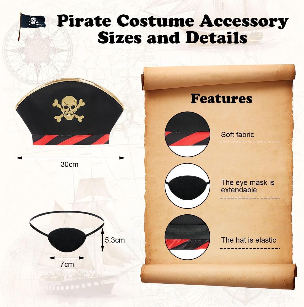 Detalle de Aomig Girls Pirate Costume 3 Pcs Set: Dress, Hat & Eye Patch for Kids