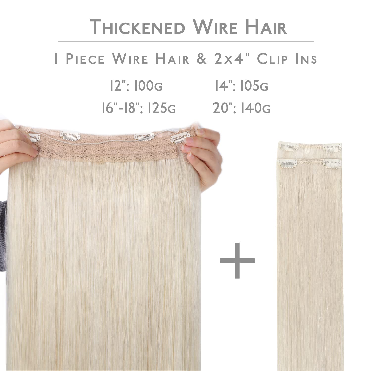 Thumbnail 1 de WENNALIFE Wire Hair Extensions Real Human Hair, 18 inch, Platinum Blonde Remy with Invisible Wire