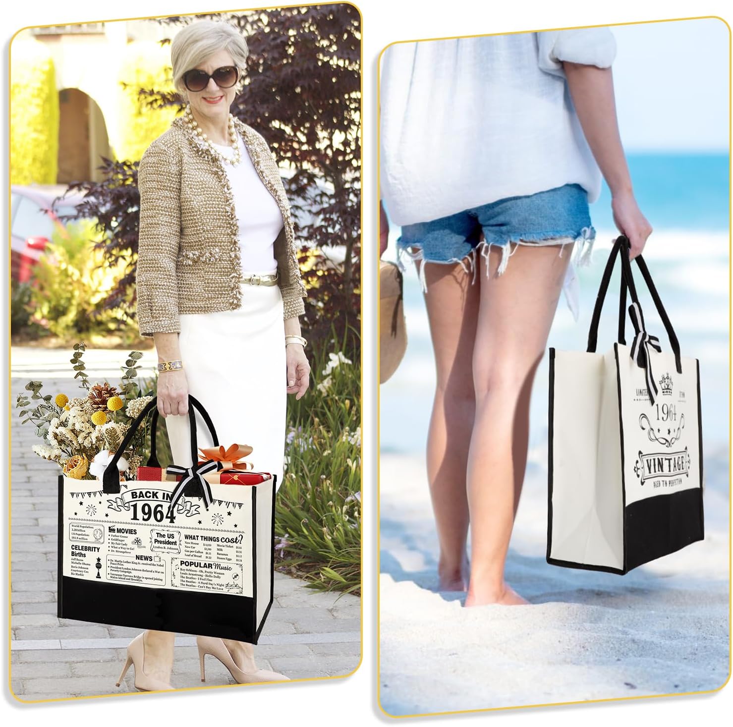 Thumbnail 6 de YeohJoy 62nd Birthday Gift Set Tote Bag with Cosmetic Bag & “Back in 1964” Poster