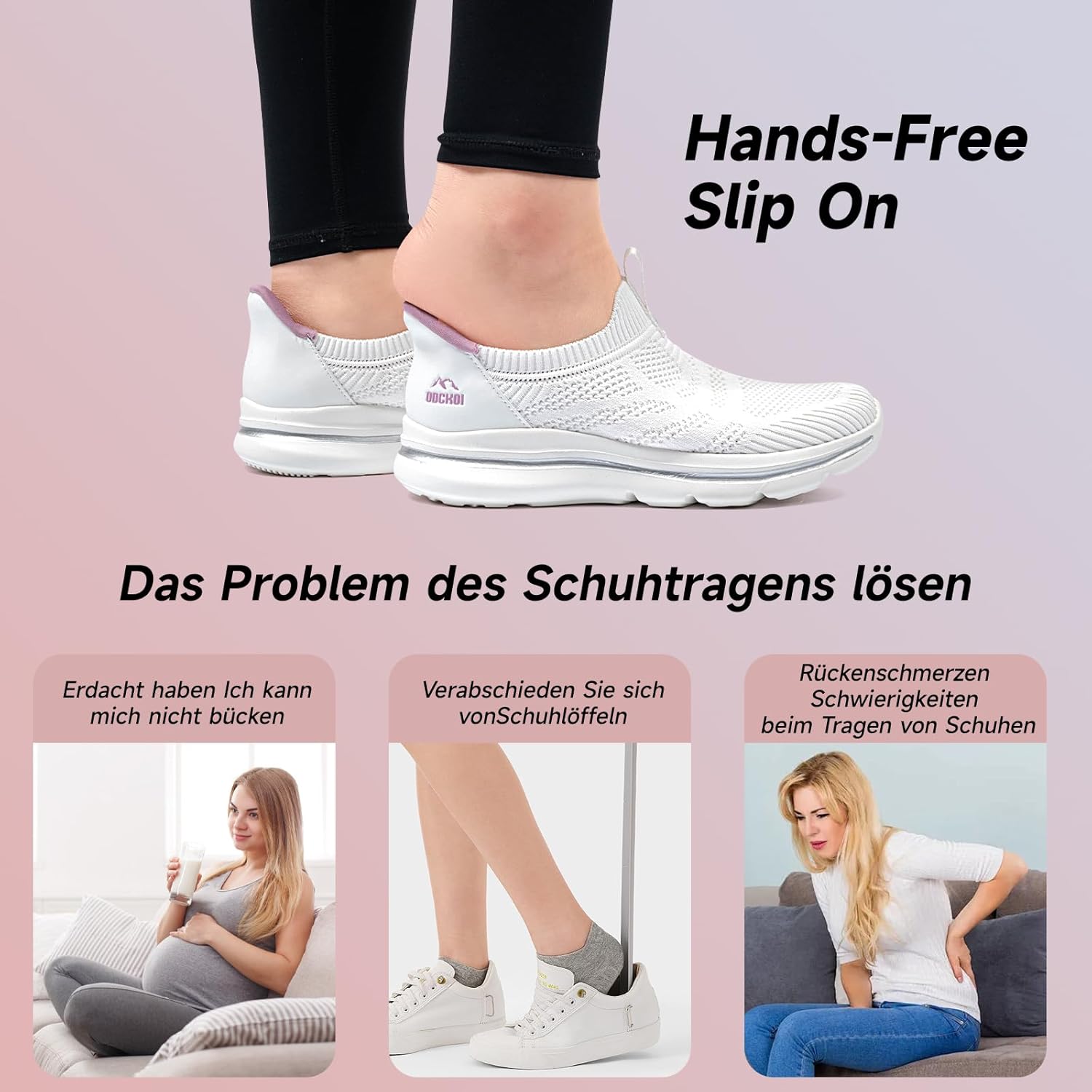 Detalle 2 de ODCKOI Slip-on Damen Sneakers – bequeme, atmungsaktive Leicht-Trainingsschuhe