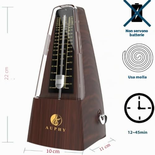 Detalle 2 de AUPHY M350 Classico Metronomo Meccanico con Campana – Versione in Legno con Grammofono e Rimetti Tempo per Pianoforte, Chitarra, Sassofono, Batteria, Clarinetto