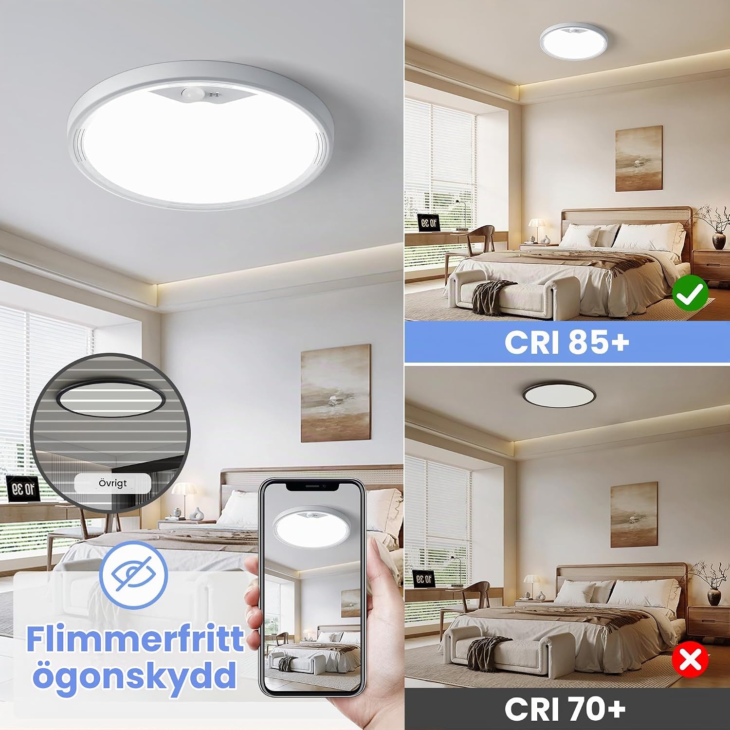Detalle 2 de EASY EAGLE LED-taklampa med rörelsesensor, 18 W, tre färgtemperaturer, 2-pack