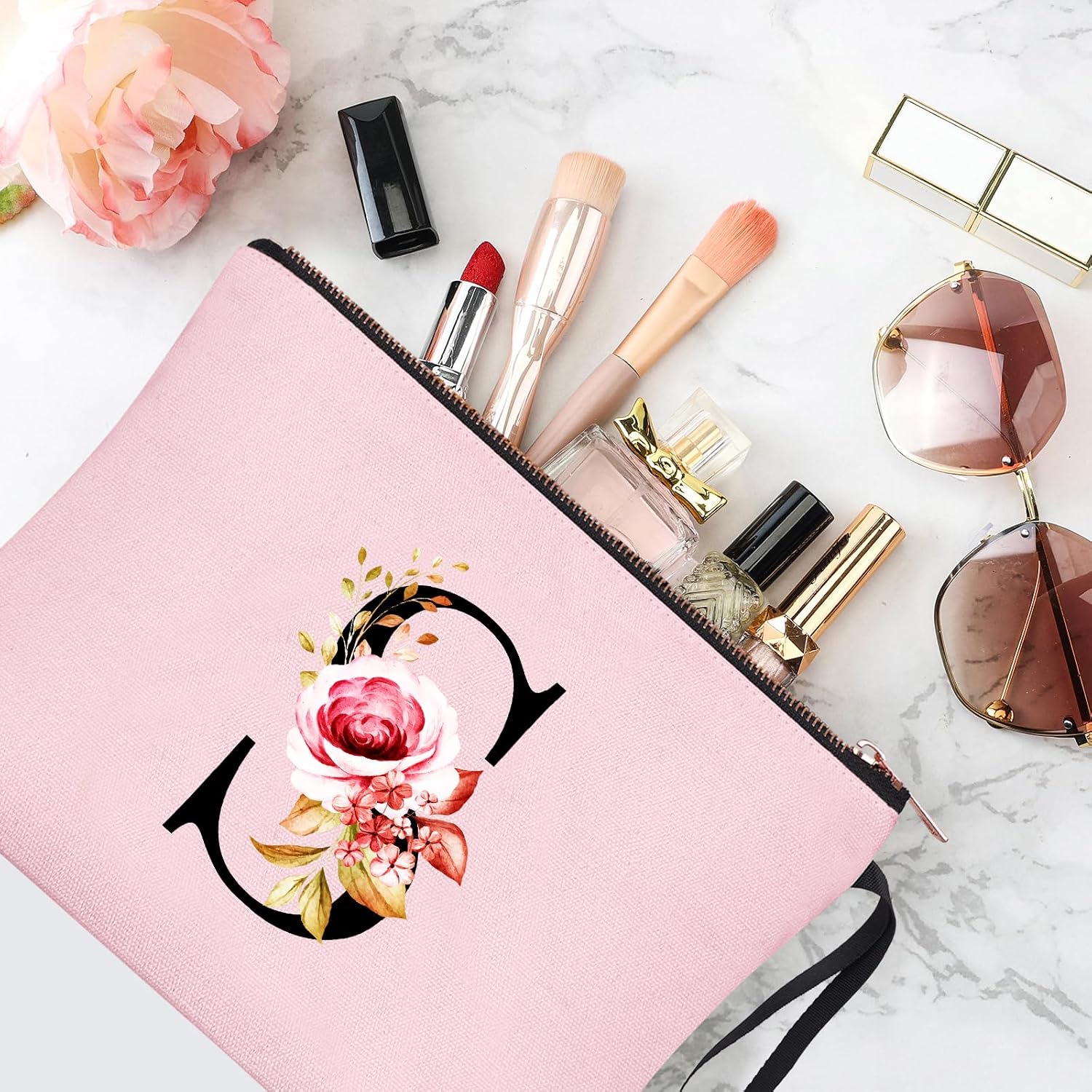 Thumbnail 4 de Vavabox A-Z Personalised Initial Makeup Bag (S, Pink) – canvas & silk-lined cosmetic organiser
