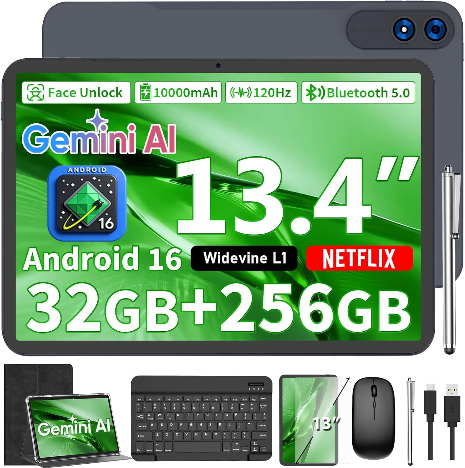 Detalle de YLEEBG P90 13-Inch Android 16 Tablet, 120Hz IPS Display, 32GB RAM, Expandable Storage