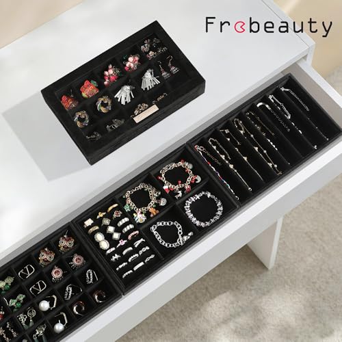 Detalle de Frebeauty Organizador de joyas 5 en 1 apilable con tapa de cristal