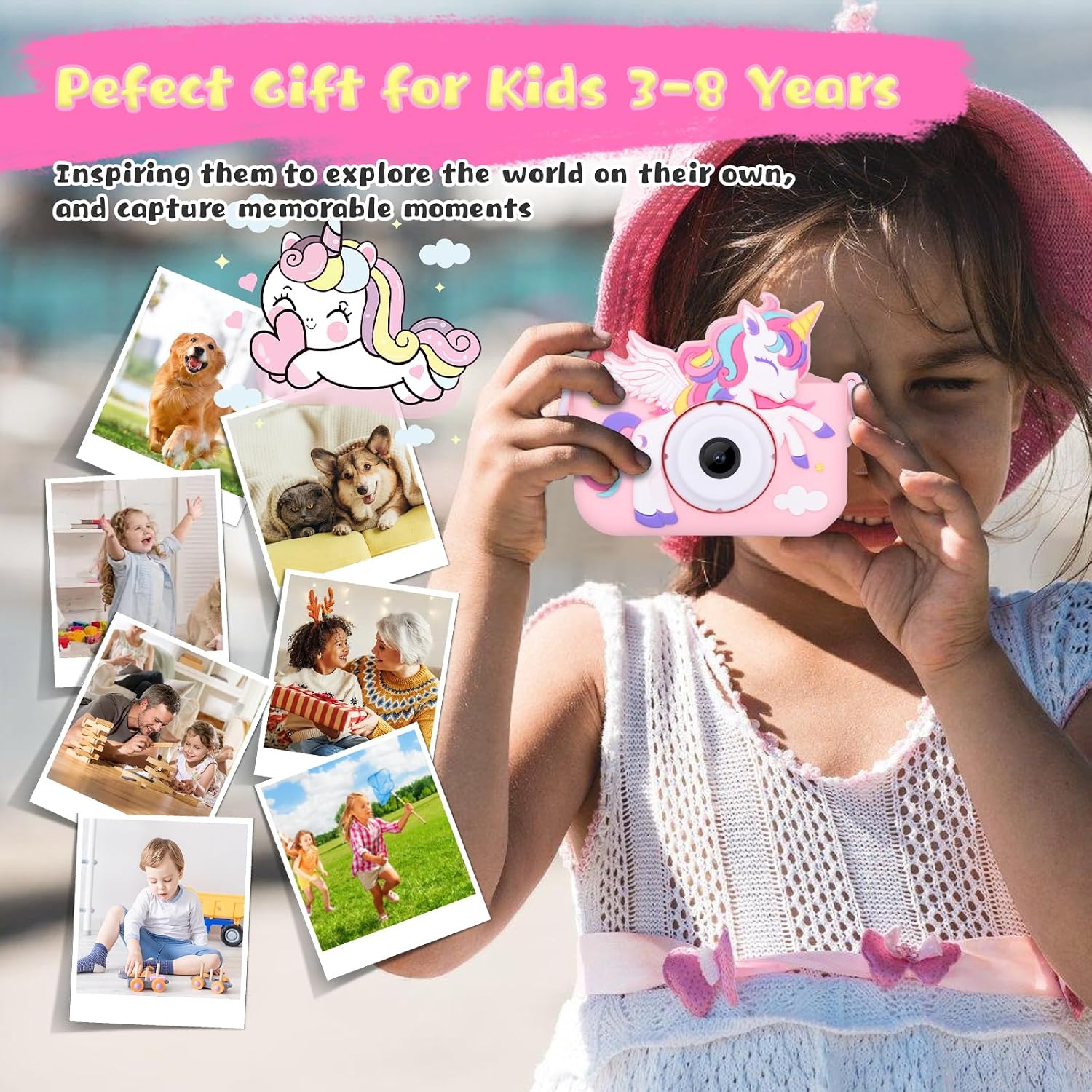 Thumbnail 2 de Envyvip X5 Kids' Digital Camera, Pink, 1080p Video and 32GB SD Card