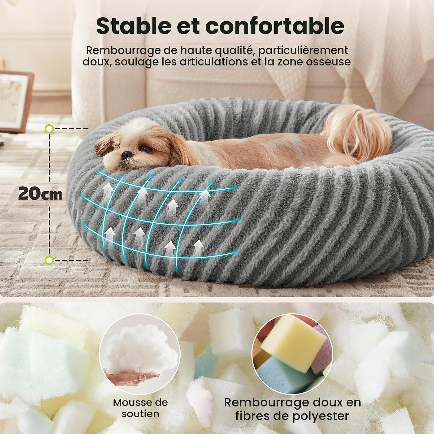 Thumbnail 2 de Pawk TRTDR-KCYW-CY-DE-LG-23 rond hondenbed met pluche, traagschuim en antislip
