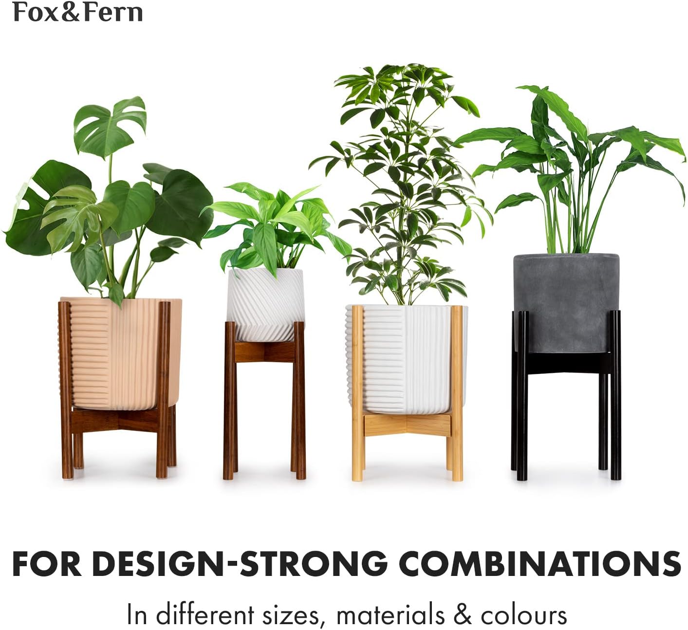 Thumbnail 6 de Fox & Fern Single Wooden Plant Stand with Pot, Reversible Height, White