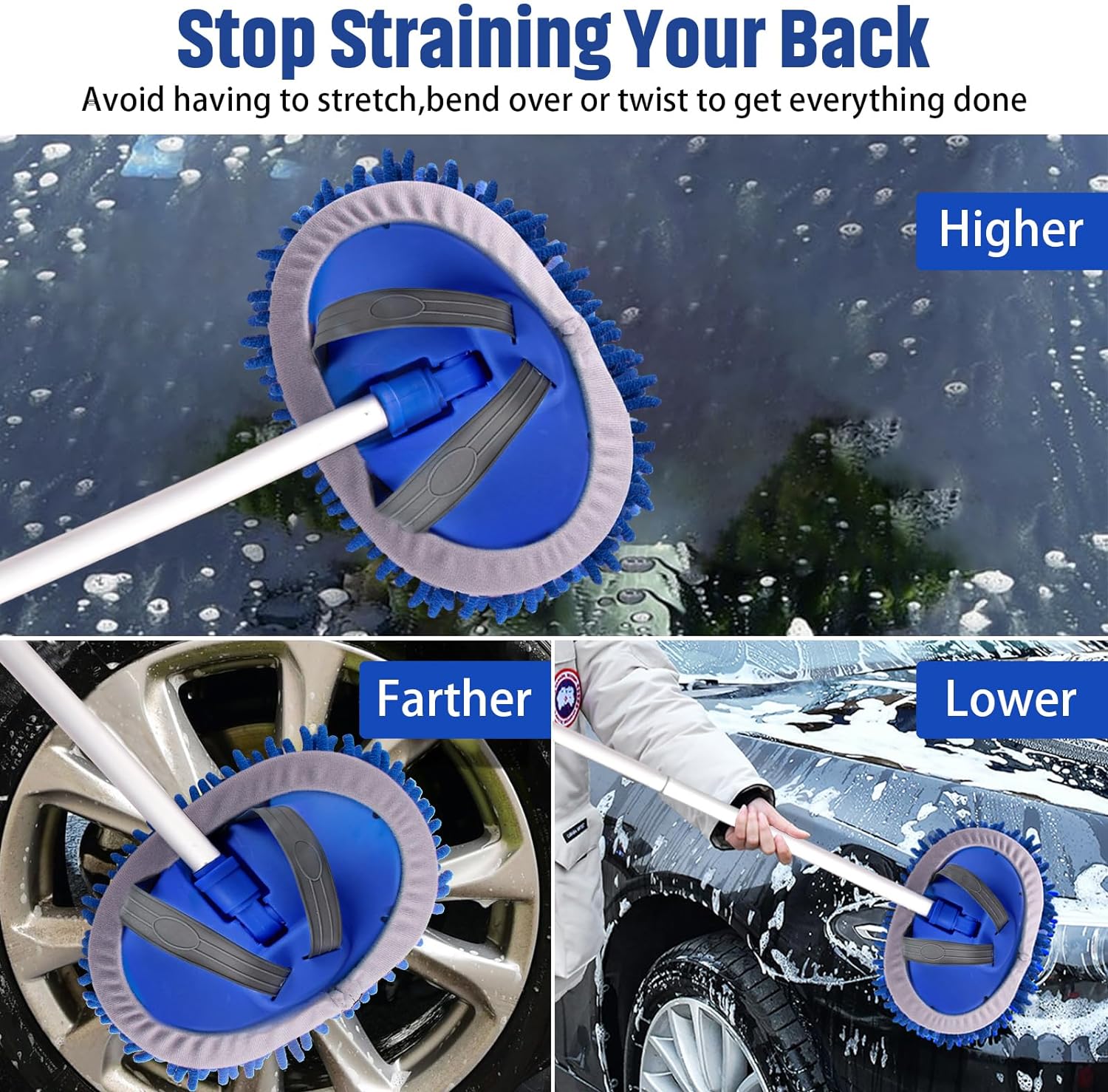 Thumbnail 5 de anngrowy 62" Microfiber Car Wash Brush with Long Handle – 2-in-1 Mop Head for Easy Vehicle Cleaning