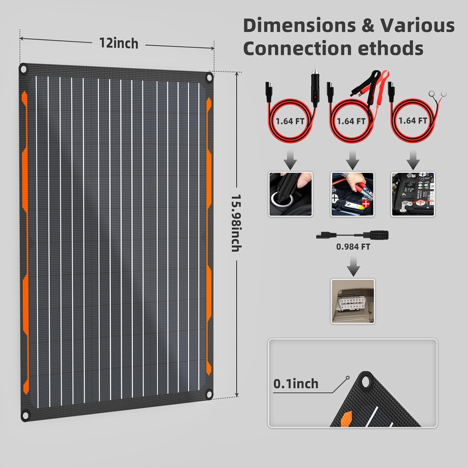 Thumbnail 3 de FlexSolar 12V 20W Solar Car Battery Charger with IP67 Waterproofing and Built‑in Charge Controller