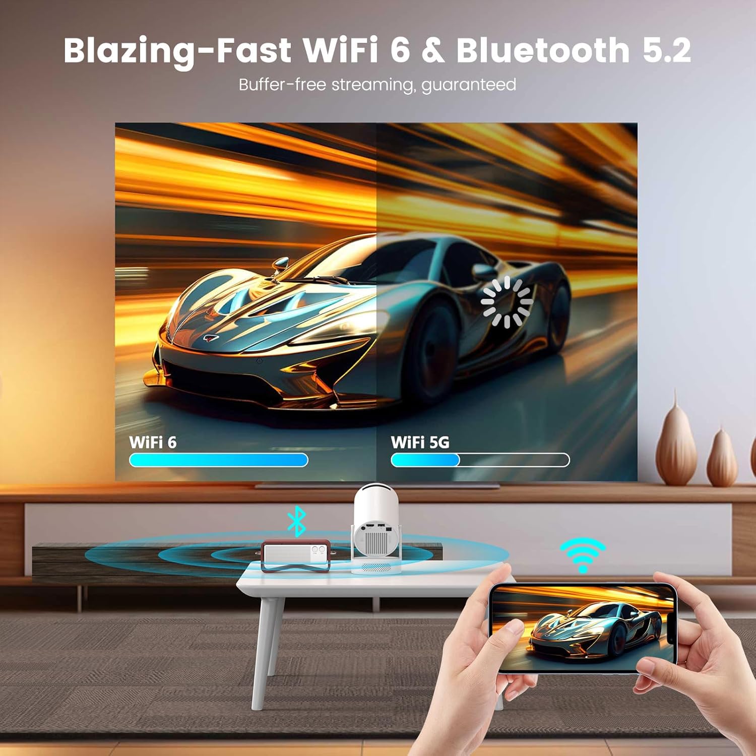 Detalle de HY300 Ultra Mini Projector: 1080P, 170 ANSI, WiFi 6 & Bluetooth 5.4