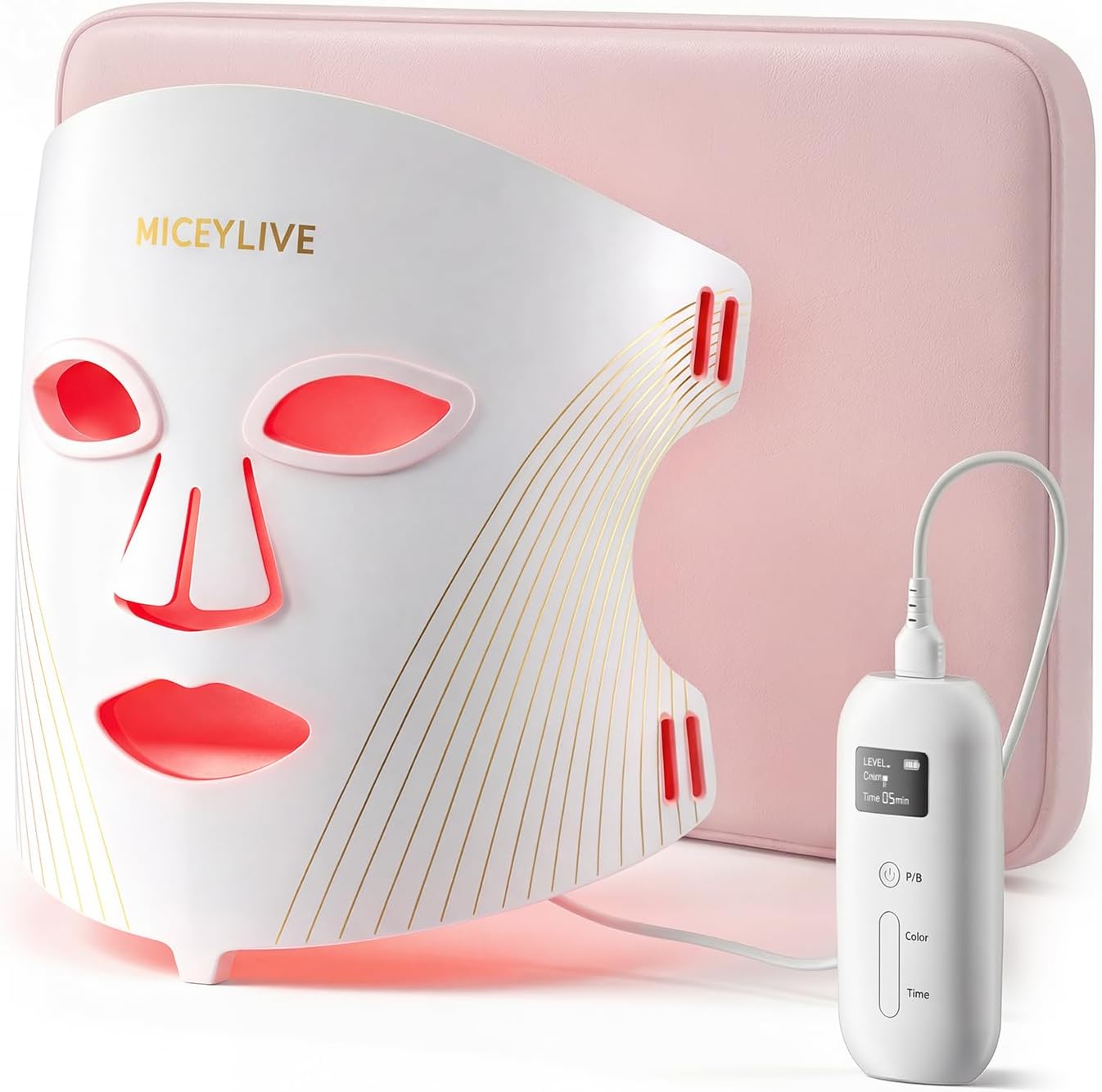Detalle de MICEYLIVE E106A Red Light Therapy Mask, Silicone, 3 Light Modes
