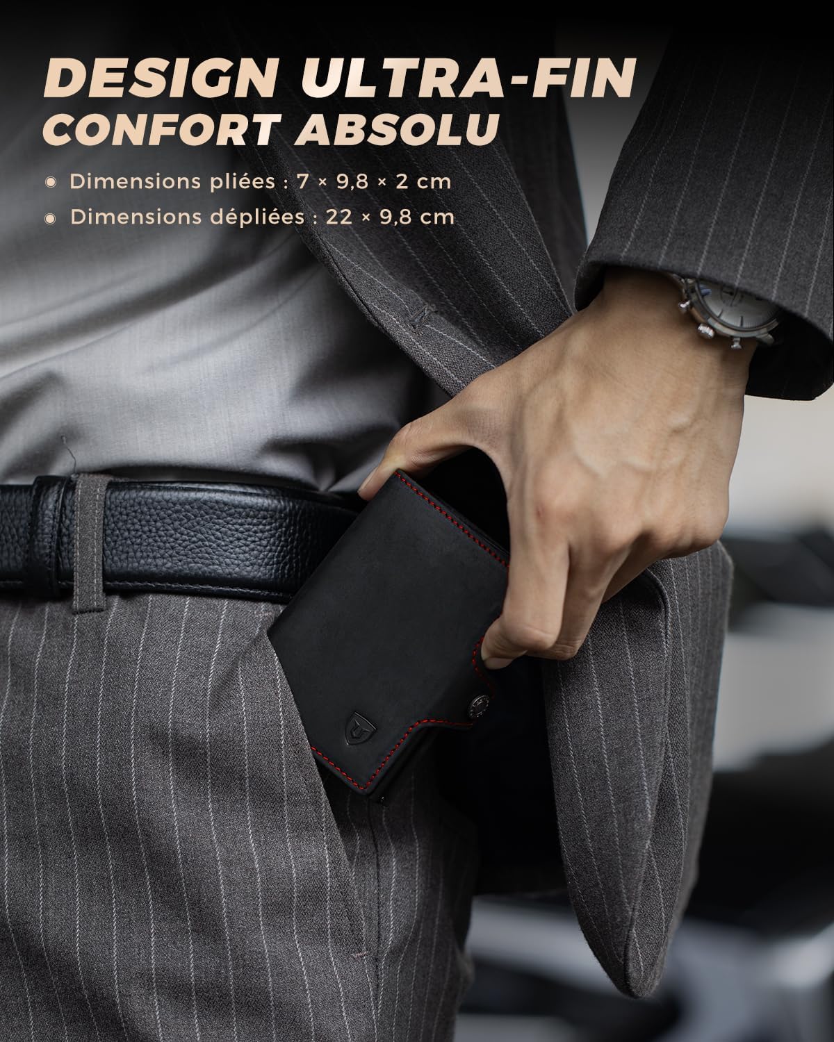 Thumbnail 5 de LORZOR Porte Carte Homme XXL en cuir véritable avec blocage RFID et porte-monnaie