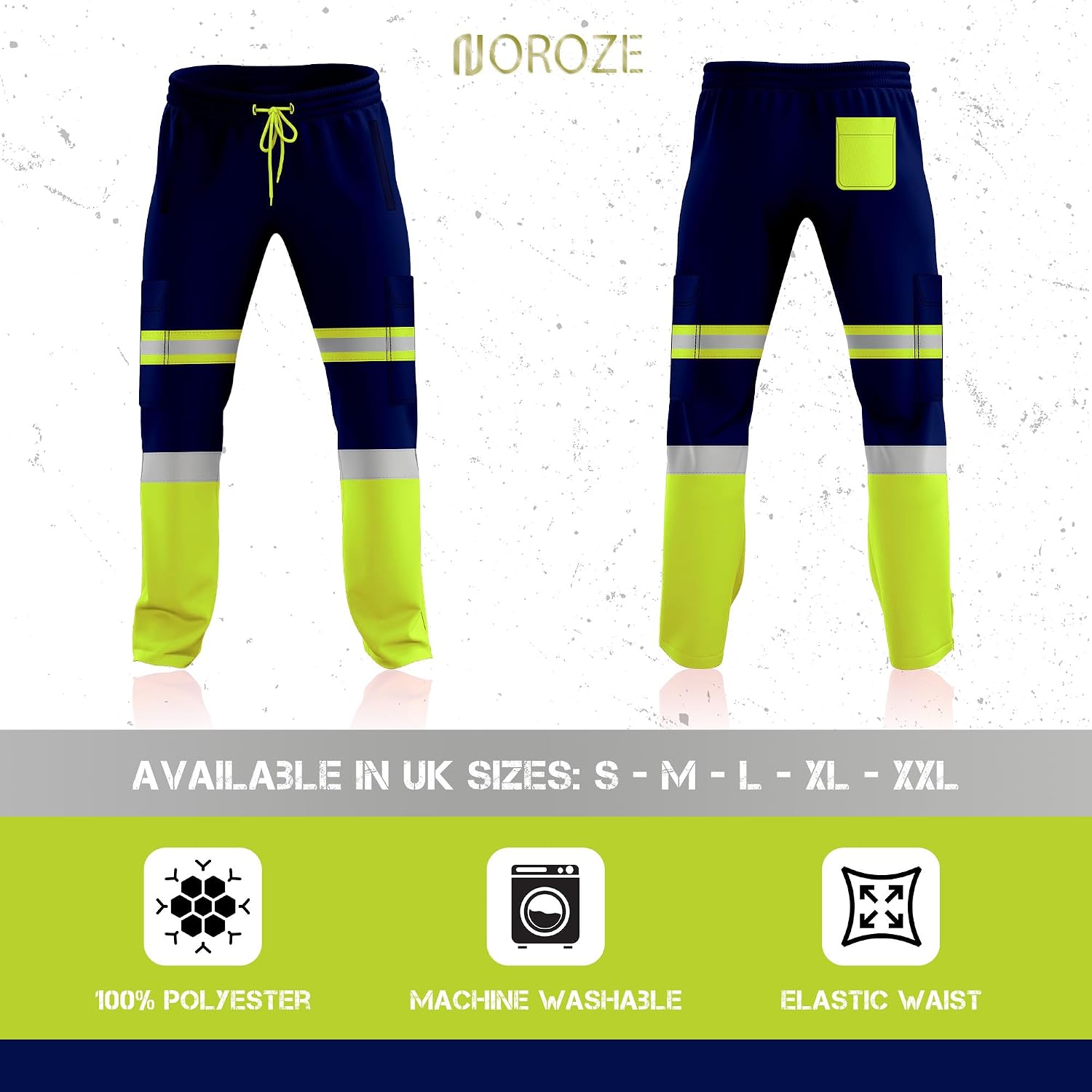 Detalle 2 de NOROZE Mens Hi Vis Trousers: Reflective Safety Workwear with Practical Pockets