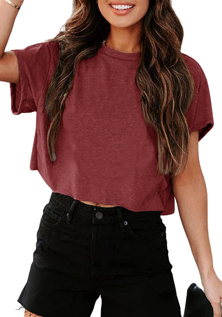Detalle de Tankaneo Women Short Sleeve Cropped T-Shirts Crew Neck Loose Crop Tops – Summer Casual Essential