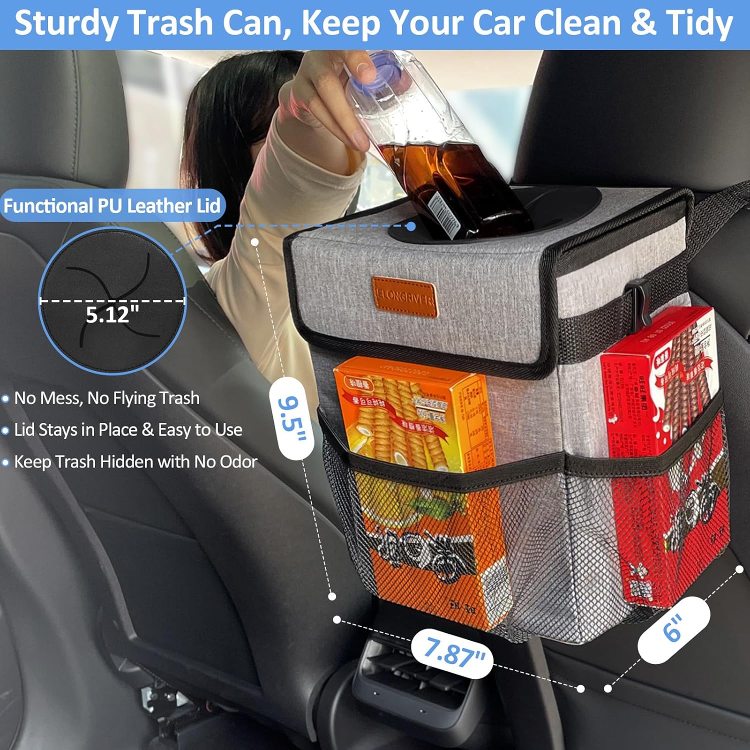 Detalle 2 de ELONGRIVER Car Trash Can Leak-Proof 1L ๐