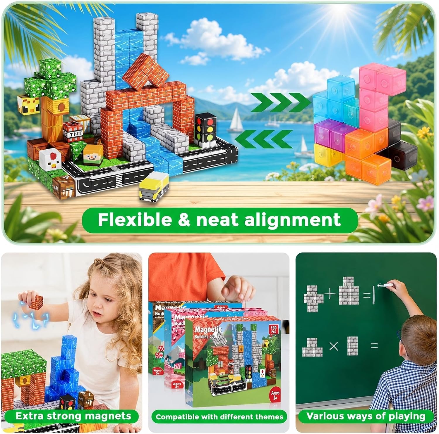 Detalle de Annexfun Magnetic Blocks - 150PCS Magnetic Building Blocks Road Forest Set for STEM Learning