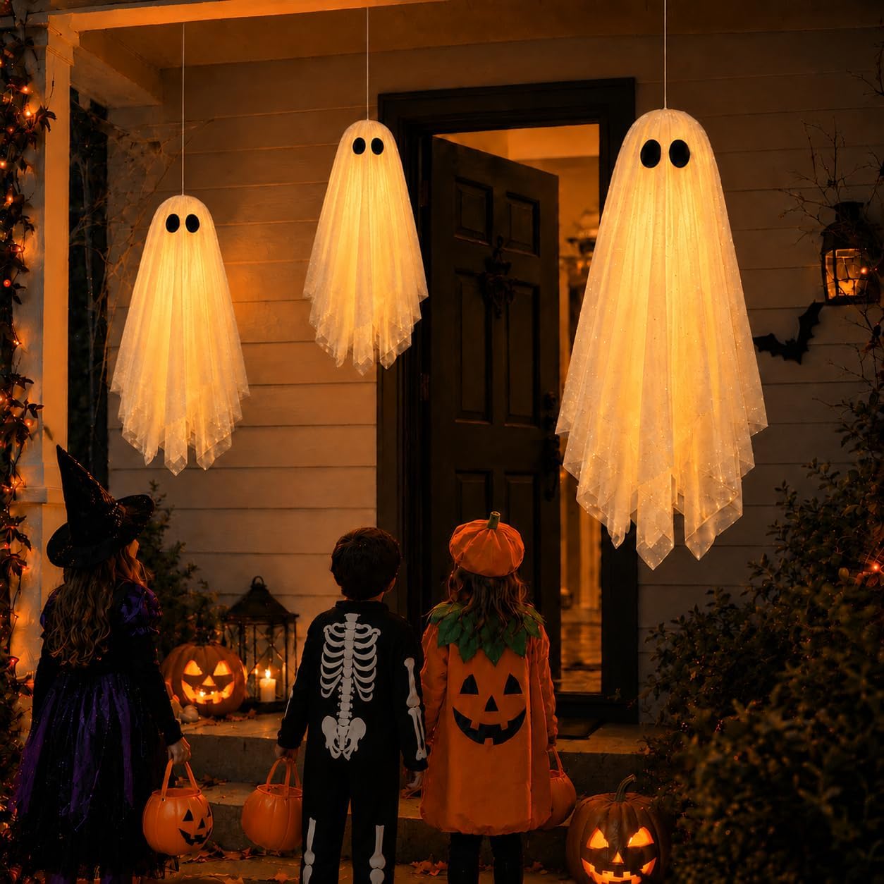 Thumbnail 4 de Nagudenfo Ghost0.7-3P-D-R Hanging Halloween Ghosts with Warm LED Glow