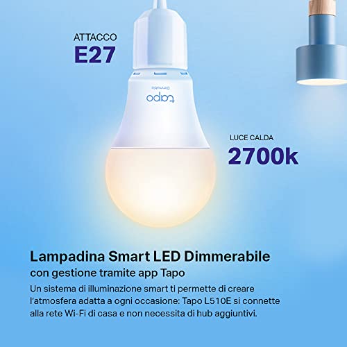 Detalle de Tapo L510E: Lampadina Wi‑Fi E27 9W dimmerabile 2700K (2 pezzi) con controllo vocale