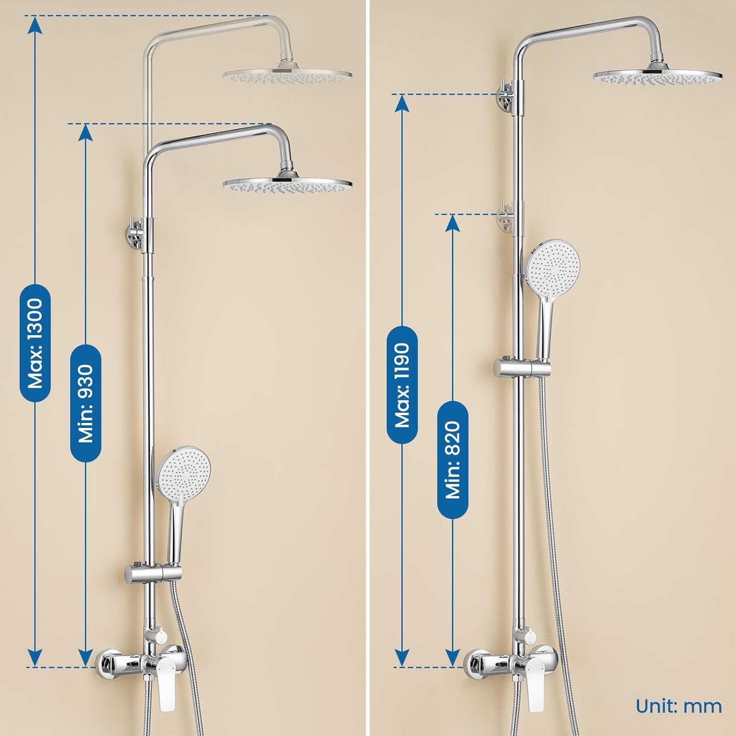 Thumbnail 5 de Auralum Colonna Doccia con Miscelatore: sistema saliscendi in acciaio inox, 3 funzioni e soffione da 25 cm