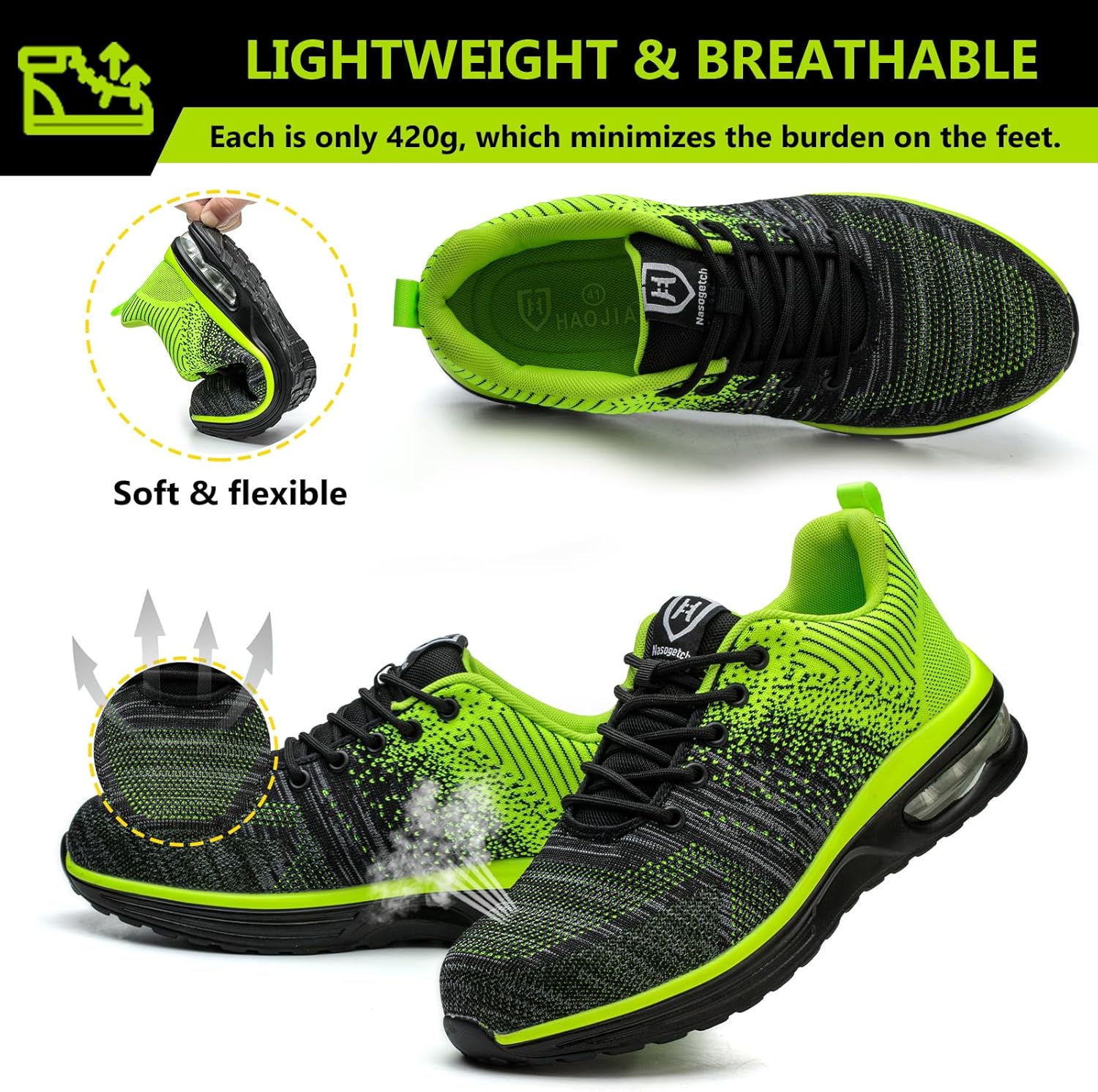 Thumbnail 3 de Baofular Arbeitsschuhe: Leichte Sicherheitsschuhe mit Stahlkappe, rutschfest und atmungsaktiv