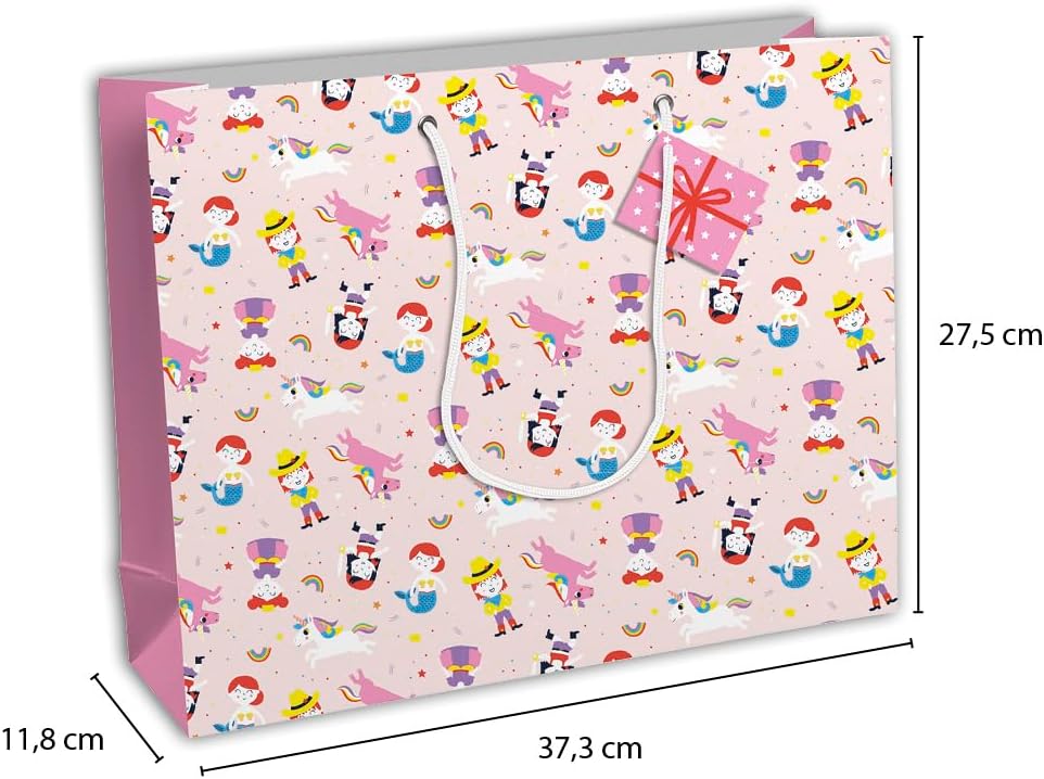 Detalle 2 de Eurowrap 28788-6C – Lot de 6 sacs cadeaux anniversaire, grands formats 37,3 x 11,8 x 27,5 cm – Sirènes et Licornes