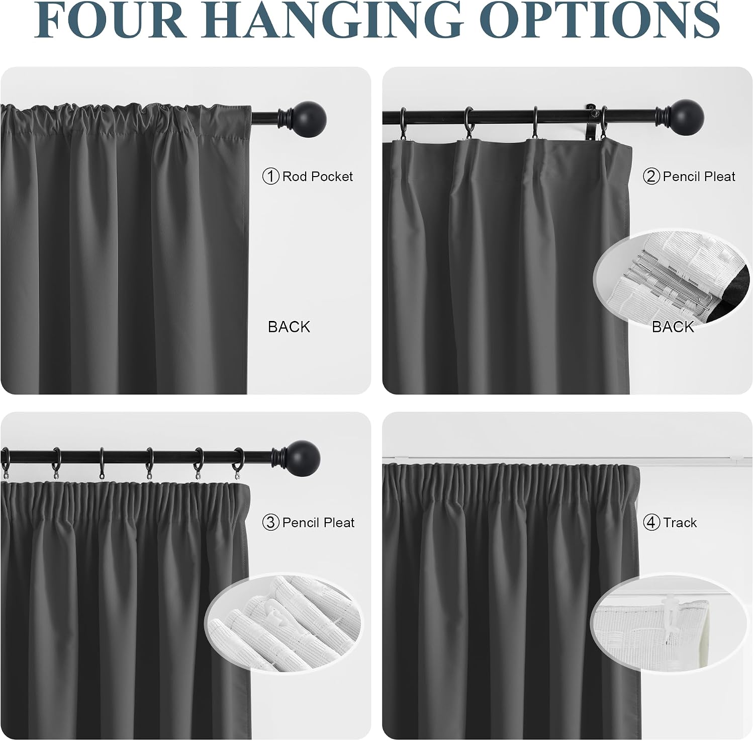Detalle 2 de PONY DANCE Grey 100% Blackout Curtains 66 x 72 in