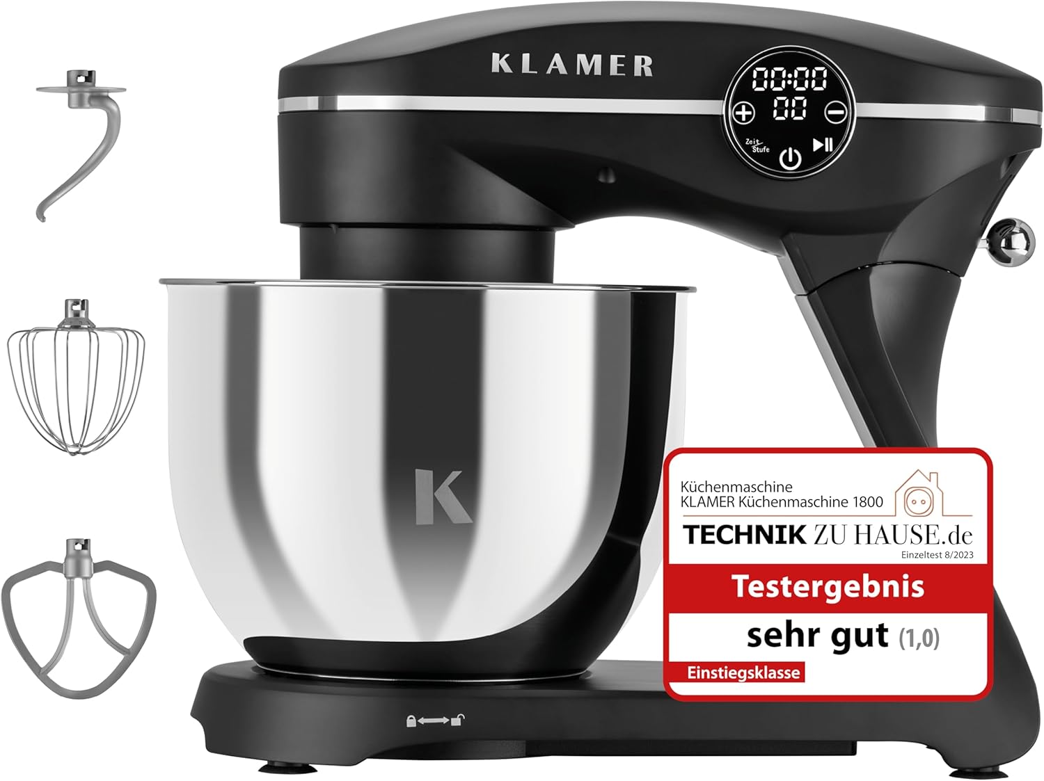 KLAMER Küchenmaschine 1800W mit 6 l Schüssel