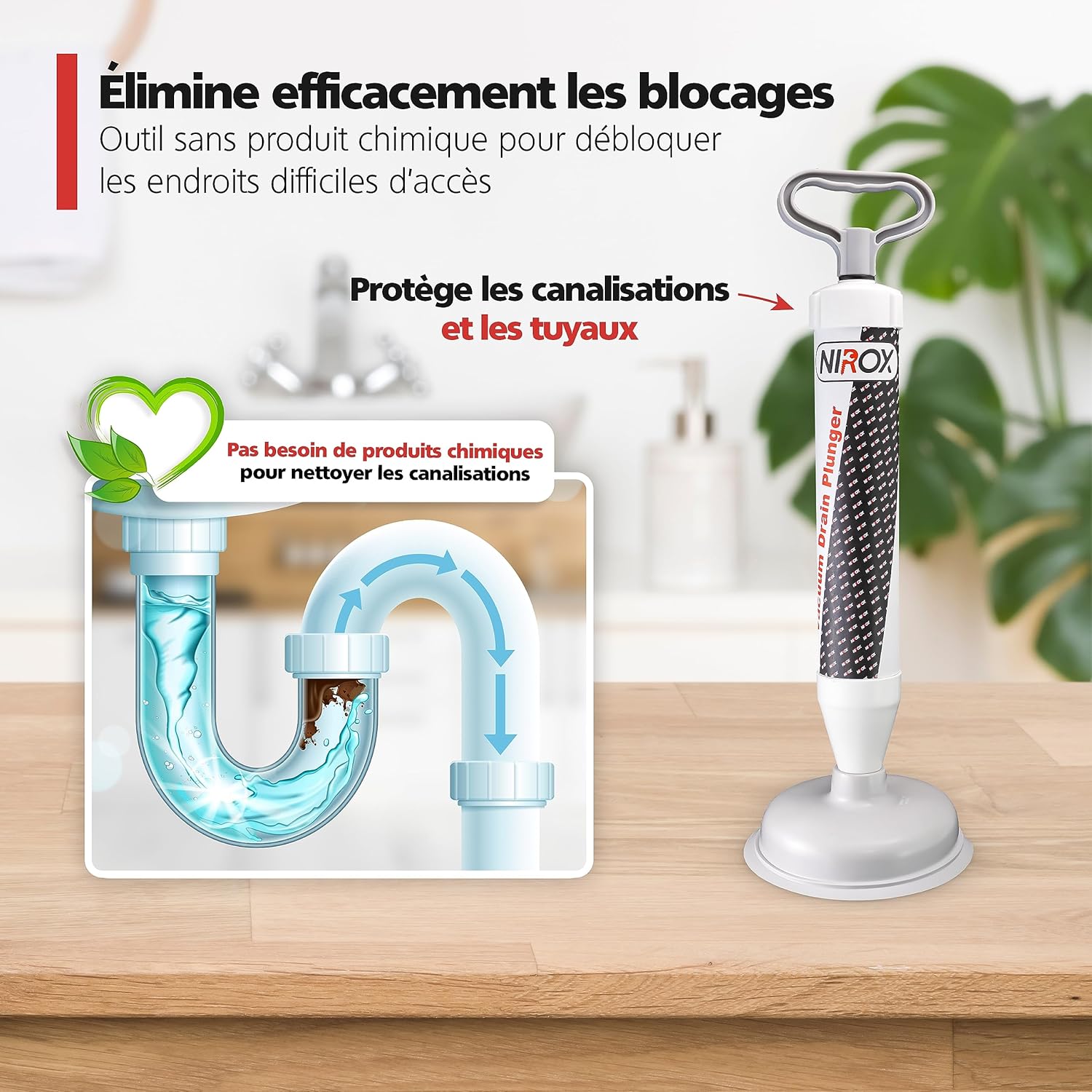 Thumbnail 1 de Nirox Déboucheur à ventouse à pompe à air comprimé pour évier et canalisations haute pression