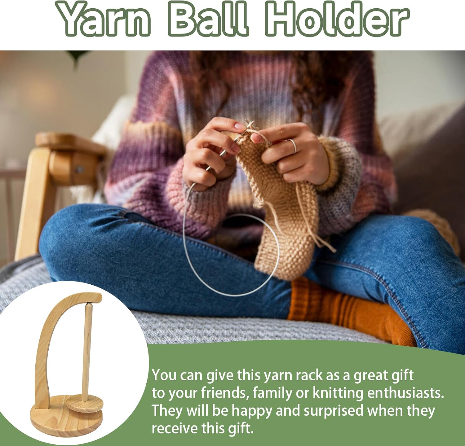 Thumbnail 5 de Icetop Yarn Ball Holder: Wooden Yarn Spinner with Magnetic Rotating Spool, 320g Capacity