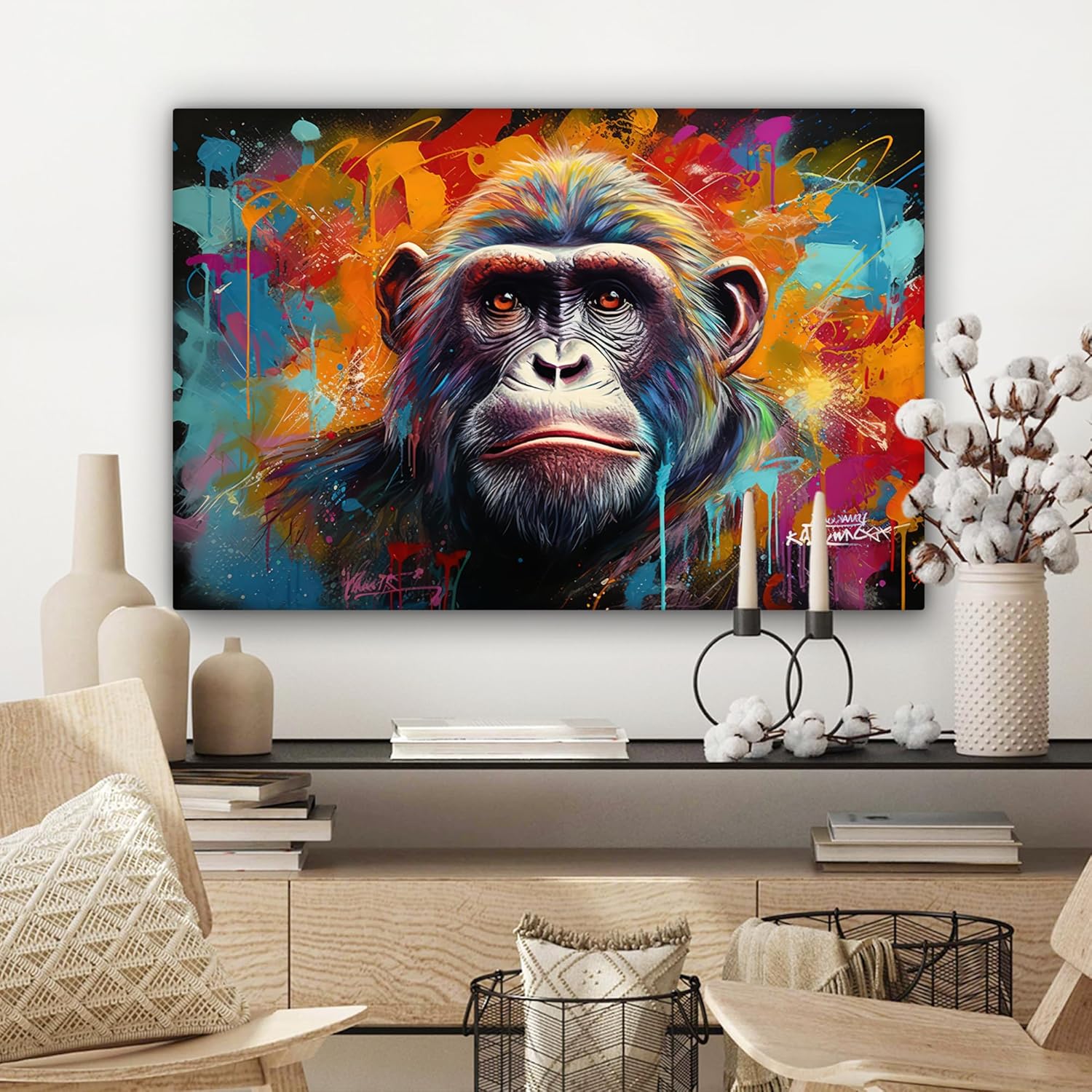 Thumbnail 6 de MuchoWow Impression sur toile photo peinture 90x60 cm singe/gorille (décoration murale pour chambre, salon, cuisine)