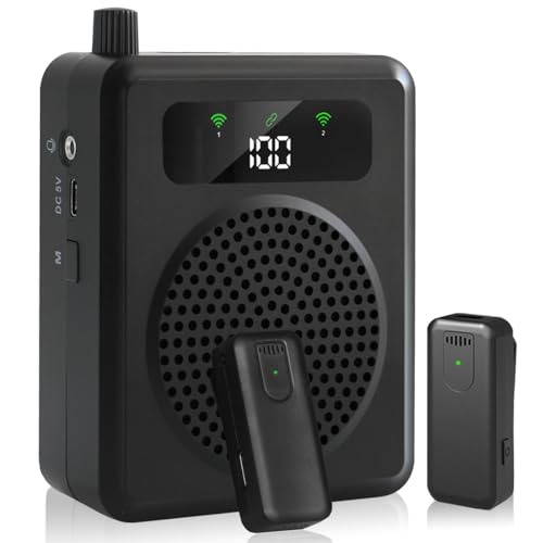 Detalle de QEEKADA Amplificador de Voz inalámbrico para Profesores: sistema portátil con 2 micrófonos lavalier