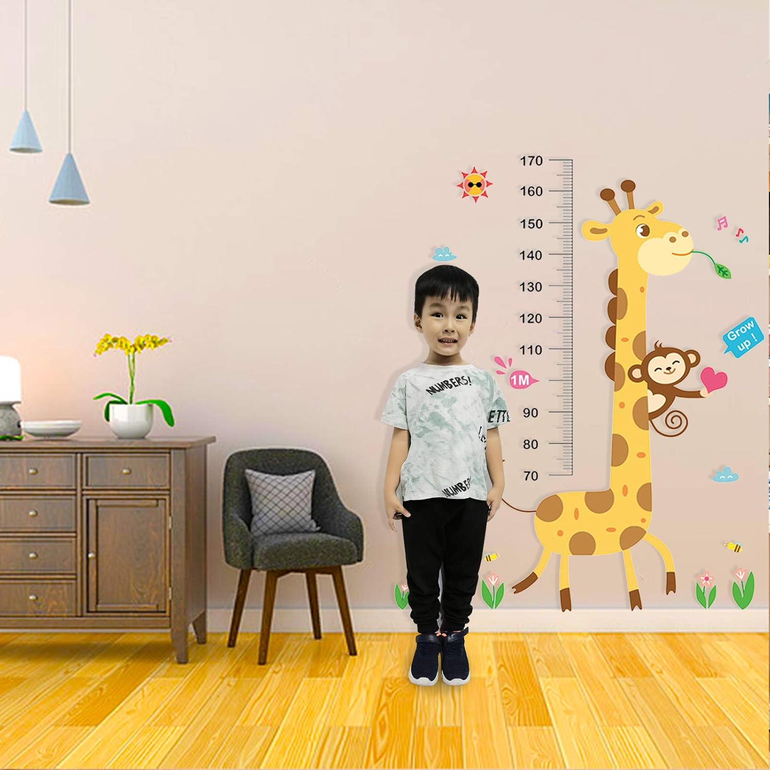 Thumbnail 6 de Baby height growth chart wall sticker (Giraffe & Monkey) – removable PVC kids measure ruler for nursery and bedroom