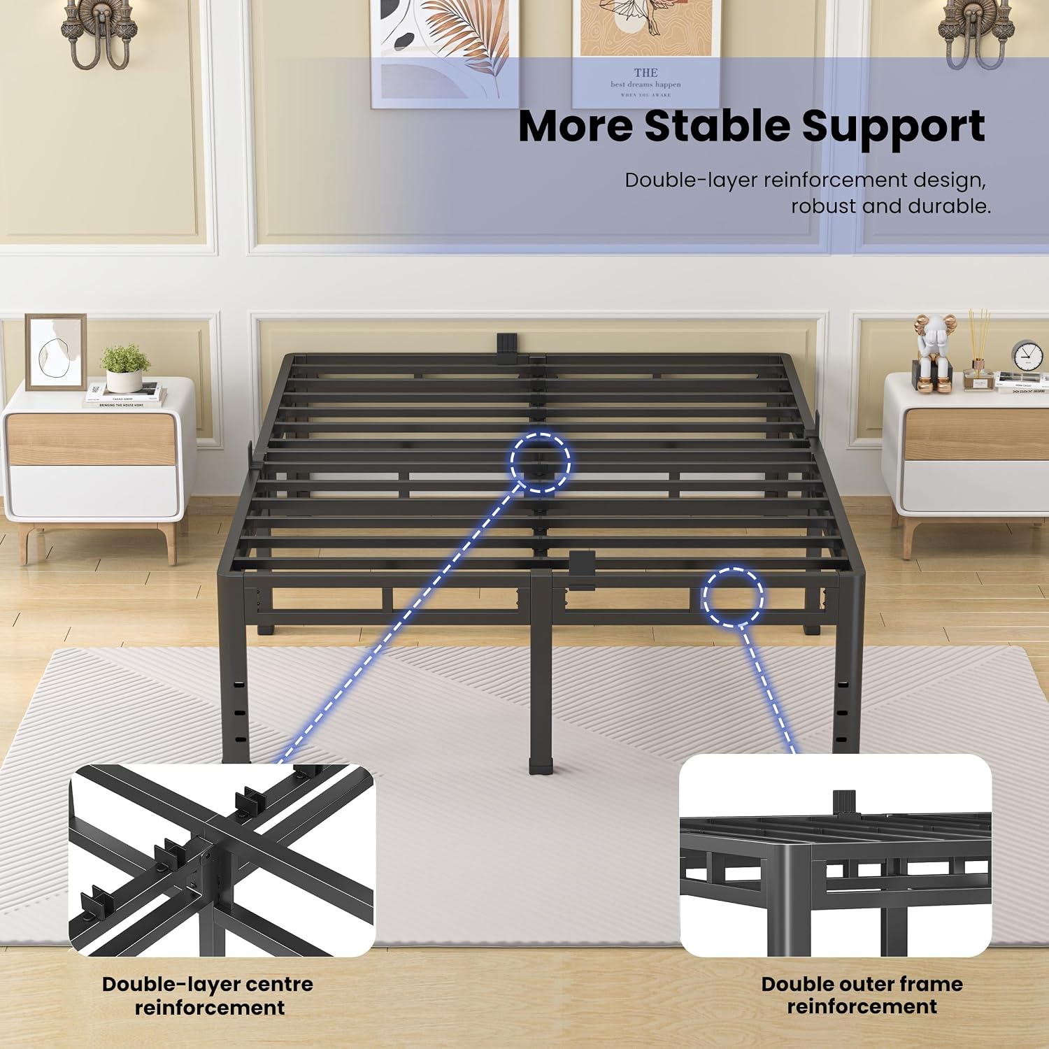 Detalle de NKZ 24 Inch Twin Size Metal Bed Frame with 2-in-1 Platform (No Box Spring Needed)