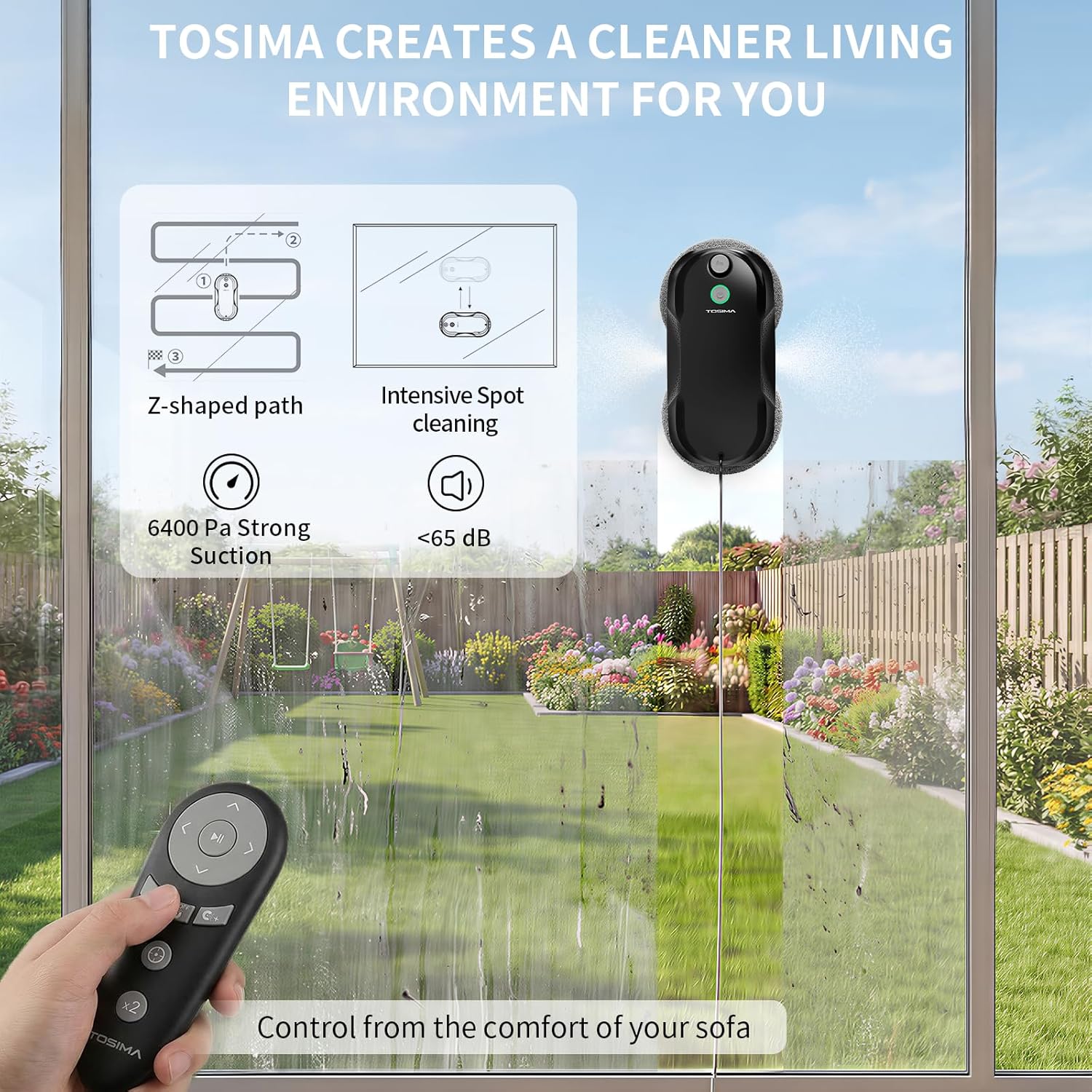 Thumbnail 2 de Tosima W5 Pro robot laveur de vitres 6400 Pa, double pulvérisation et 20 chiffons en microfibre (noir)