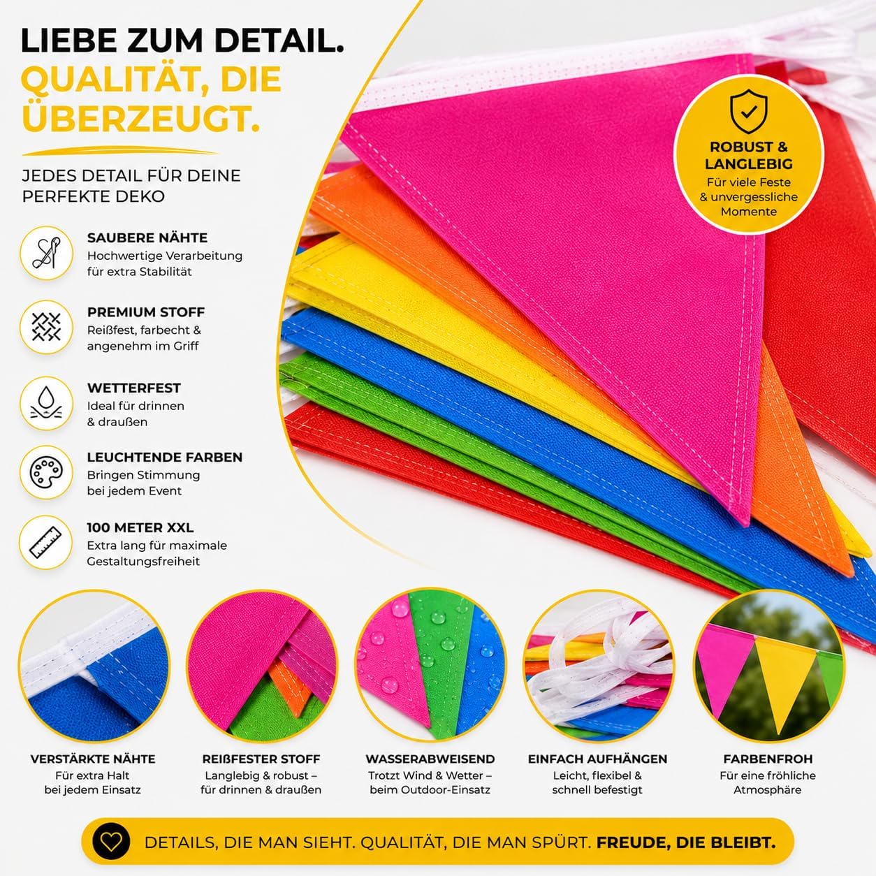 Detalle 2 de FESTIFUN FF-006 flaggirlang i polyester, flerfärgad, 100 m