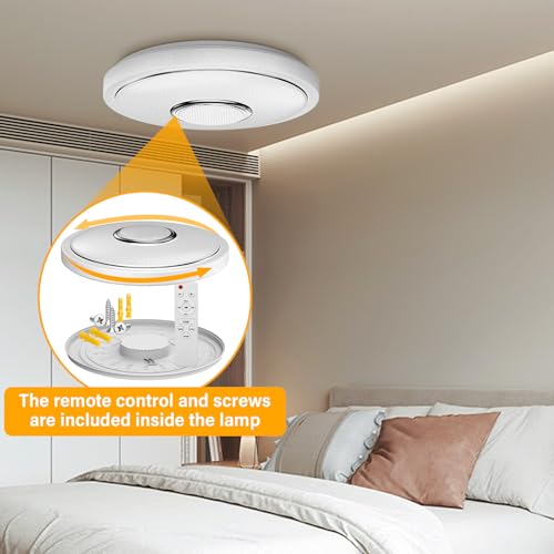 Detalle de OGVDOE Lámpara de Techo LED Regulable 48W con Bluetooth, RGB y Altavoz — Plafón Ø30 cm