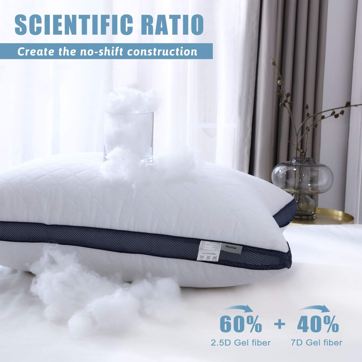 Detalle de Meoflaw Queen Bed Pillows, Set of 4, Microfiber Covers, Medium-Firm Support