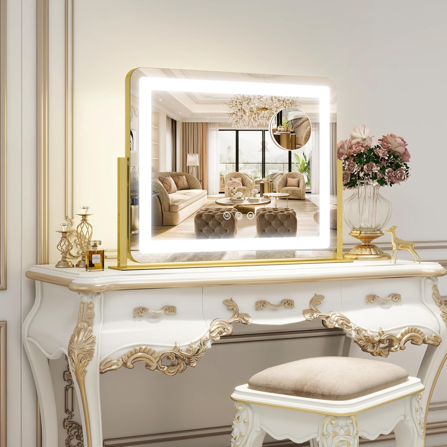 Detalle 2 de ROLOVE Gold Vanity Mirror 22"x17" LED vanity mirror 💄