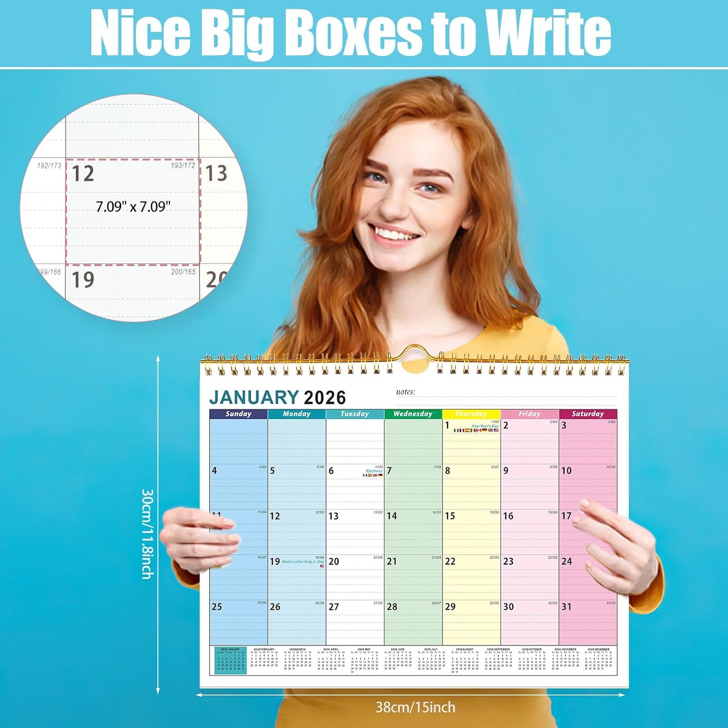 Detalle 2 de 2026 UK Family Wall Calendar (18 Month) — Jan 2026 to Jun 2027, large writing blocks