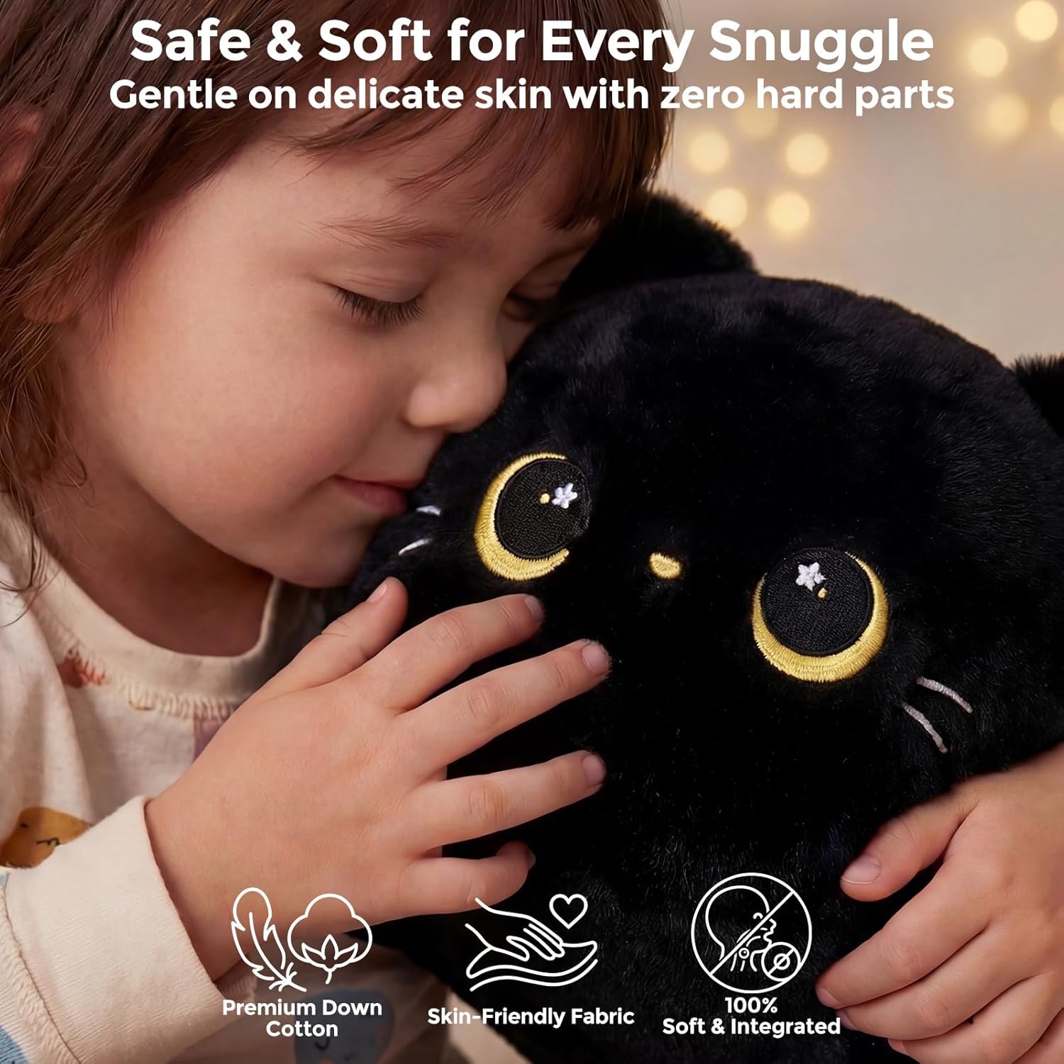 Thumbnail 5 de Mewaii Cute Black Cat Plush Pillow (Kawaii squishy stuffed cat) – Cuddle cushion for kids & girls, 13 inch