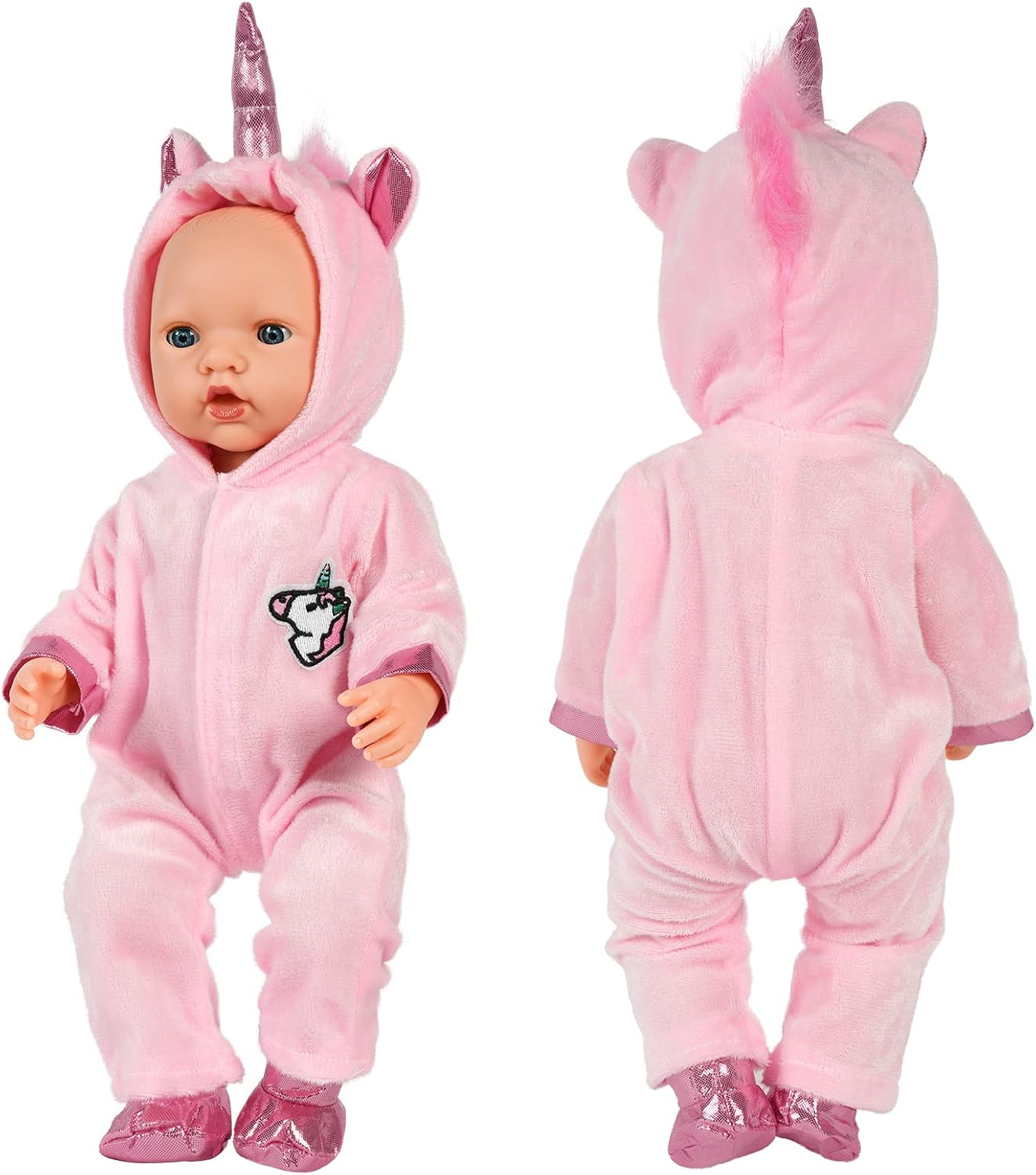 Thumbnail 3 de Aolso Dress per Bambole 35-45 cm con Pagliaccetto, Cappello, Calzini e Gruccia: set completo unicorn rosa