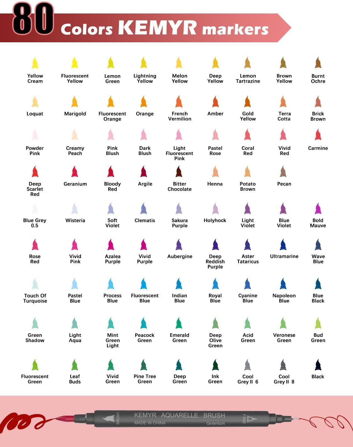 Detalle de KEMYR 80 Colour Dual Tip Fine & Brush Colouring Pens (Markers)
