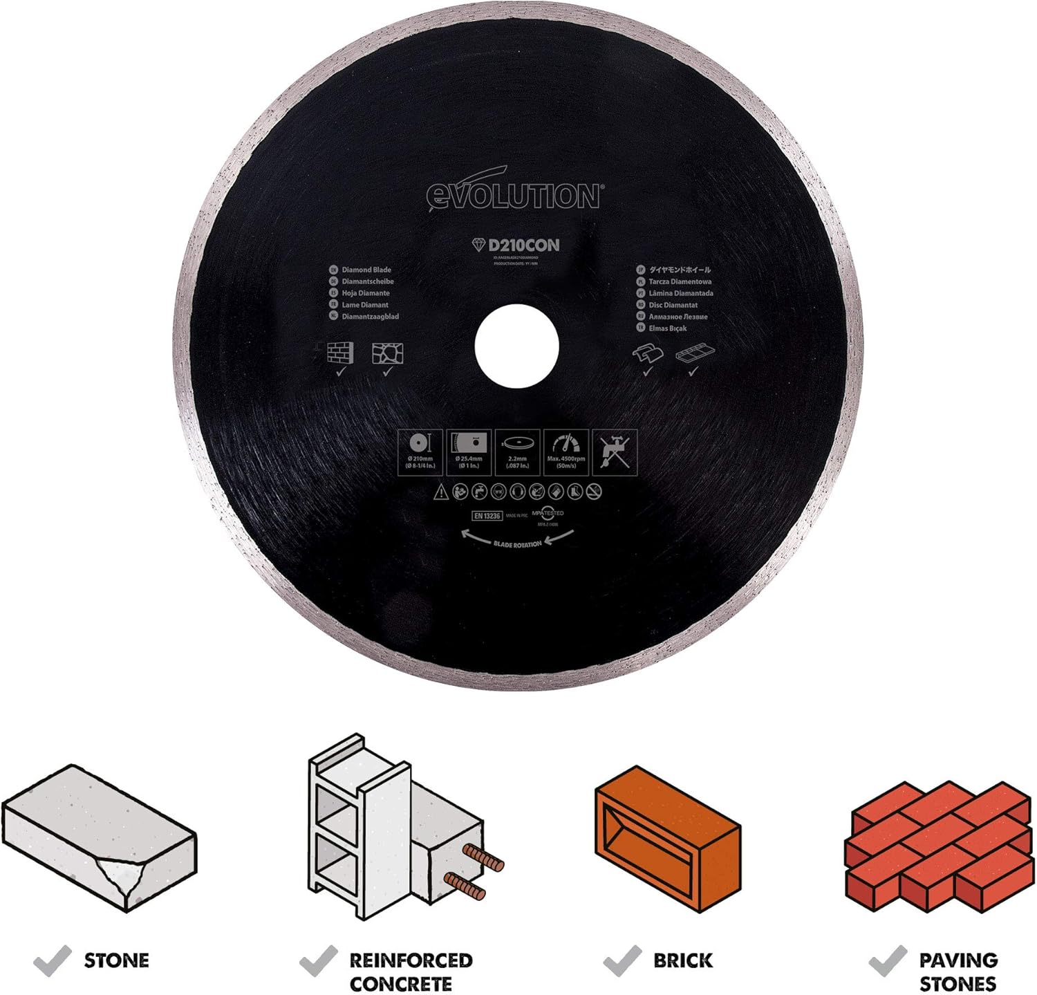 Detalle 2 de Evolution Power Tools Diamond Blade, 210 mm — adaptée pour tuiles et ardoise